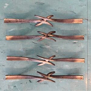 Set 4 vintage drawer pulls bronze hardware brutalist cross long mid century